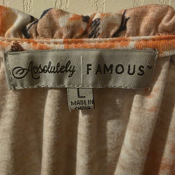 Absolutely Famous Pink Floral Bell Sleeve Blouse Size L - Picture 4 of 6